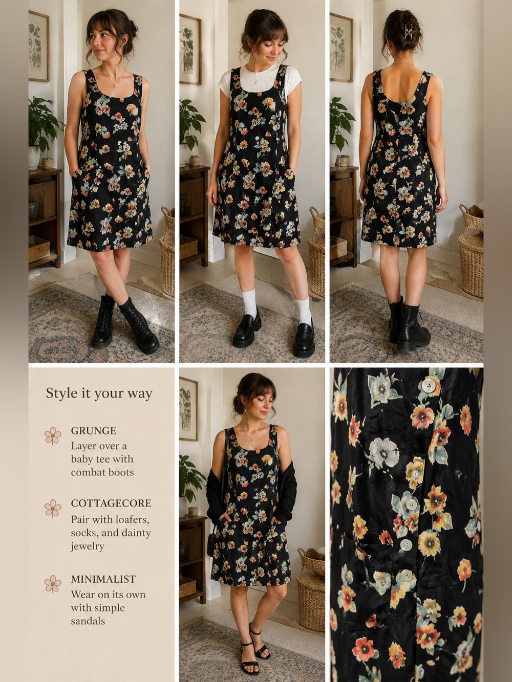 Express Floral Rayon Button Side Dress | 90s Grunge Cottagecore | Size S - Picture 6 of 6